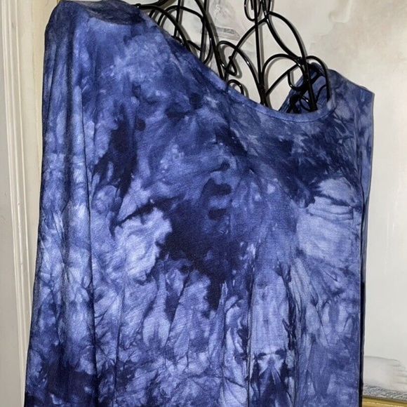 SIMPLE BY SUZANNE BETRO BLUE TIE DYE "TWOFER" DRAPED OPEN BACK TOP~1X - Picture 5 of 5